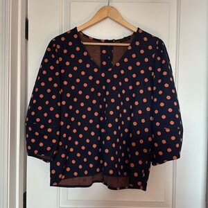 Anthropologie navy polka dot top